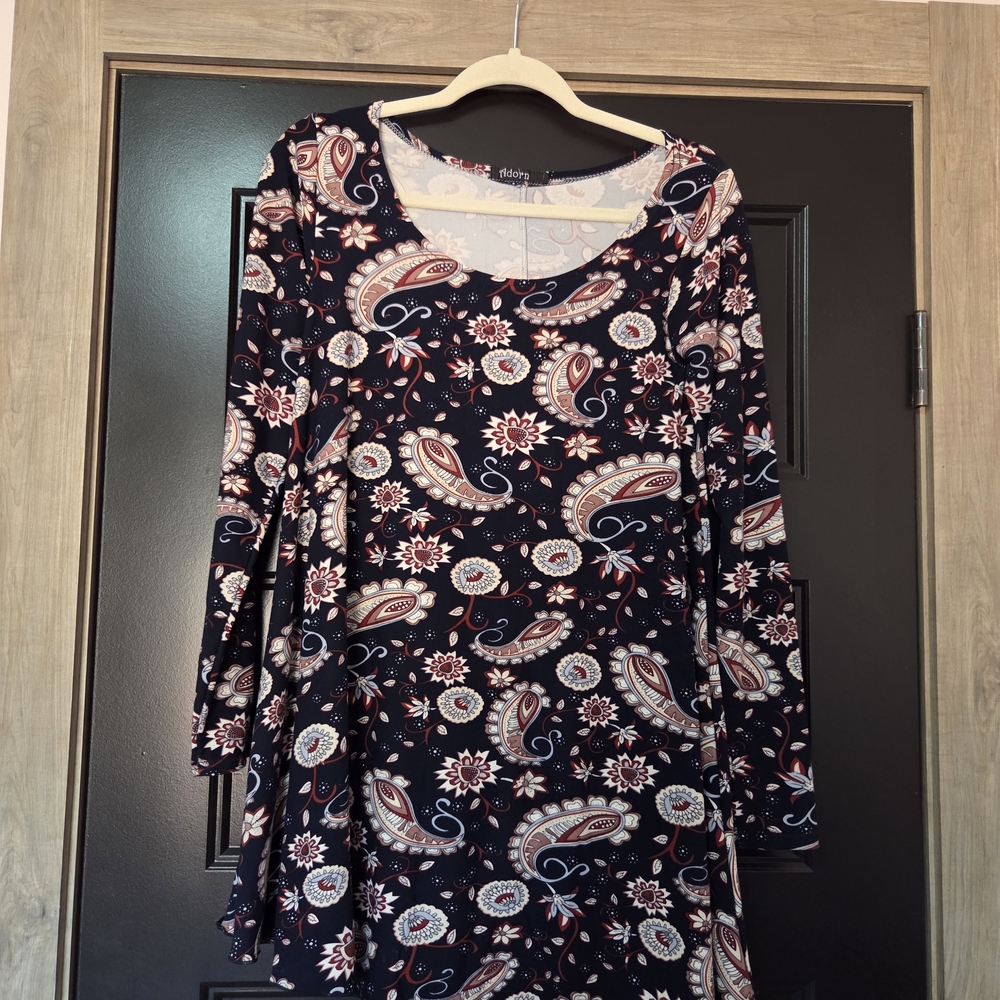 Floral Paisley Long Sleeve Dress With Matching Infinity Scarf